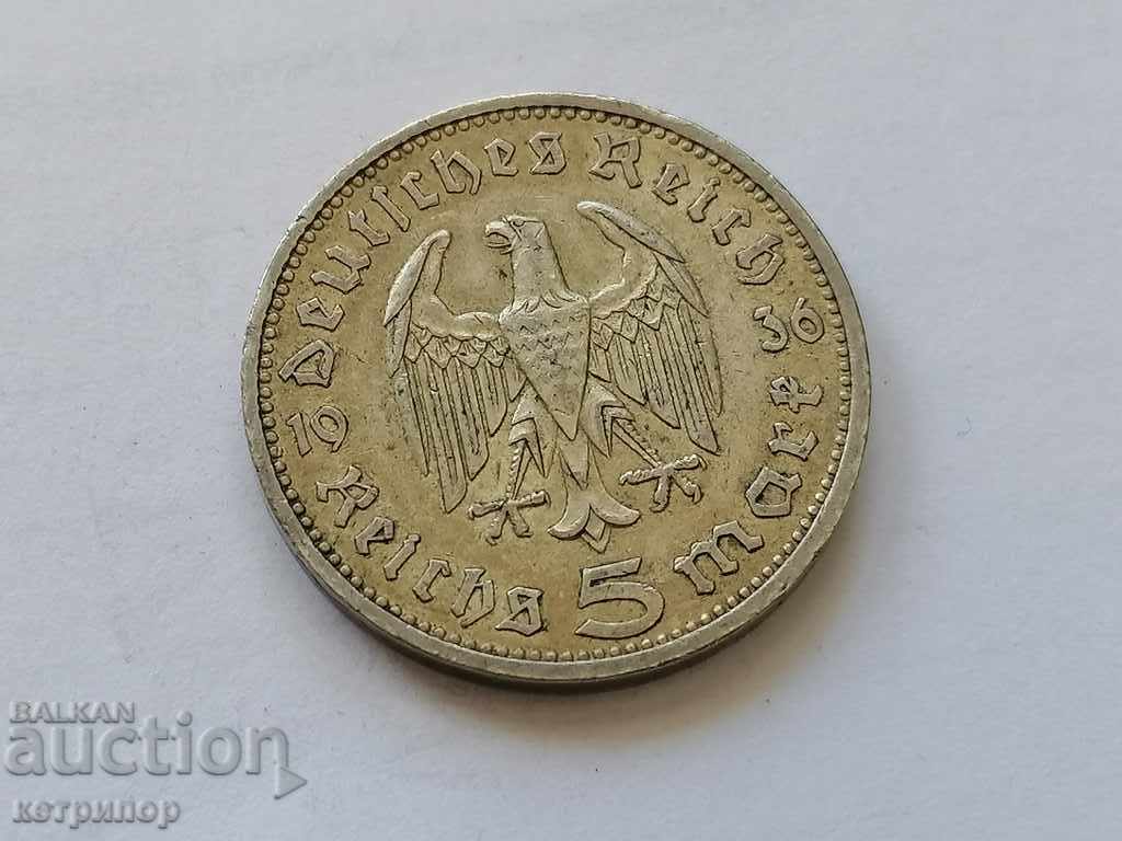 5 marks Germany 1936 A silver.