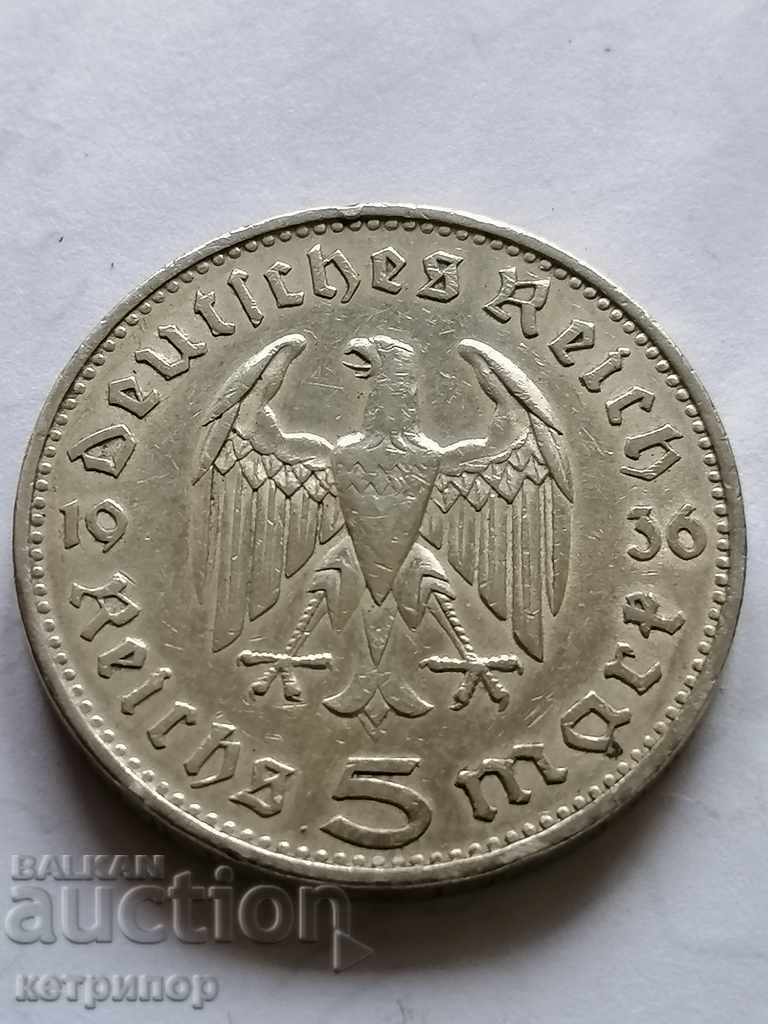 5 marks Germany 1936 F silver. with price 46.00 BGN | € 23.52 5 marks Germany 1936 F silver. with price 46.00 BGN | € 23.52