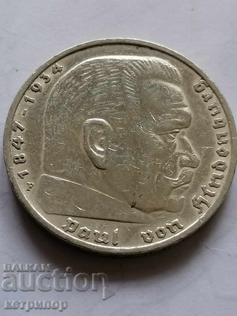 5 marks Germany 1936 F silver. 5 marks Germany 1936 F silver.