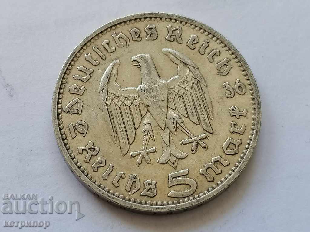 5 marks Germany 1936 D-? silver. 5 marks Germany 1936 D-? silver.