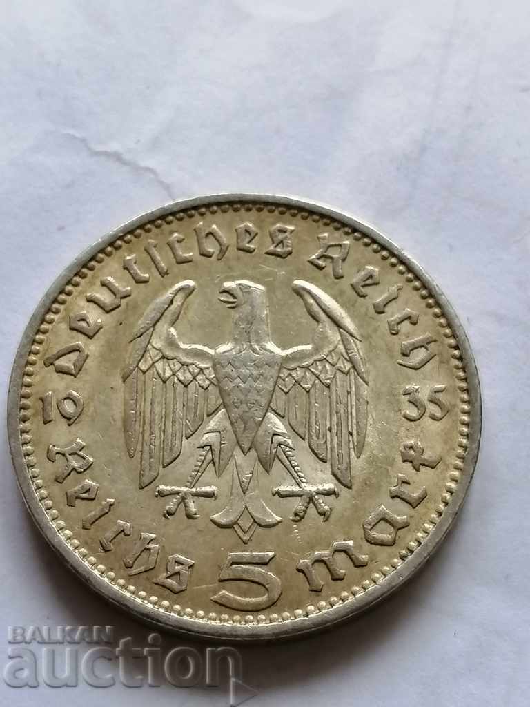 5 marks Germany 1935 F silver. with price 46.00 BGN | € 23.52 5 marks Germany 1935 F silver. with price 46.00 BGN | € 23.52