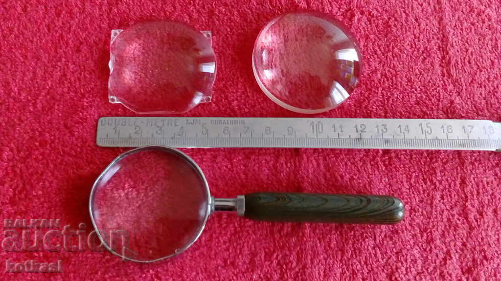 Lot 3 magnifiers an old magnifier with metal ring handle