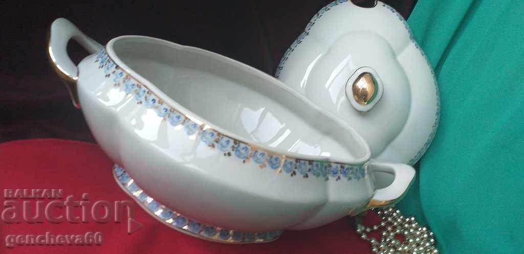 Bulgarian porcelain tureen 24 kr. Gold / 80s - 6 Bulgarian porcelain tureen 24 kr. Gold / 80s - 6