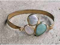 Gold-plated Bracelet with Chrysoprase Pink Quartz and Baroque Pearl