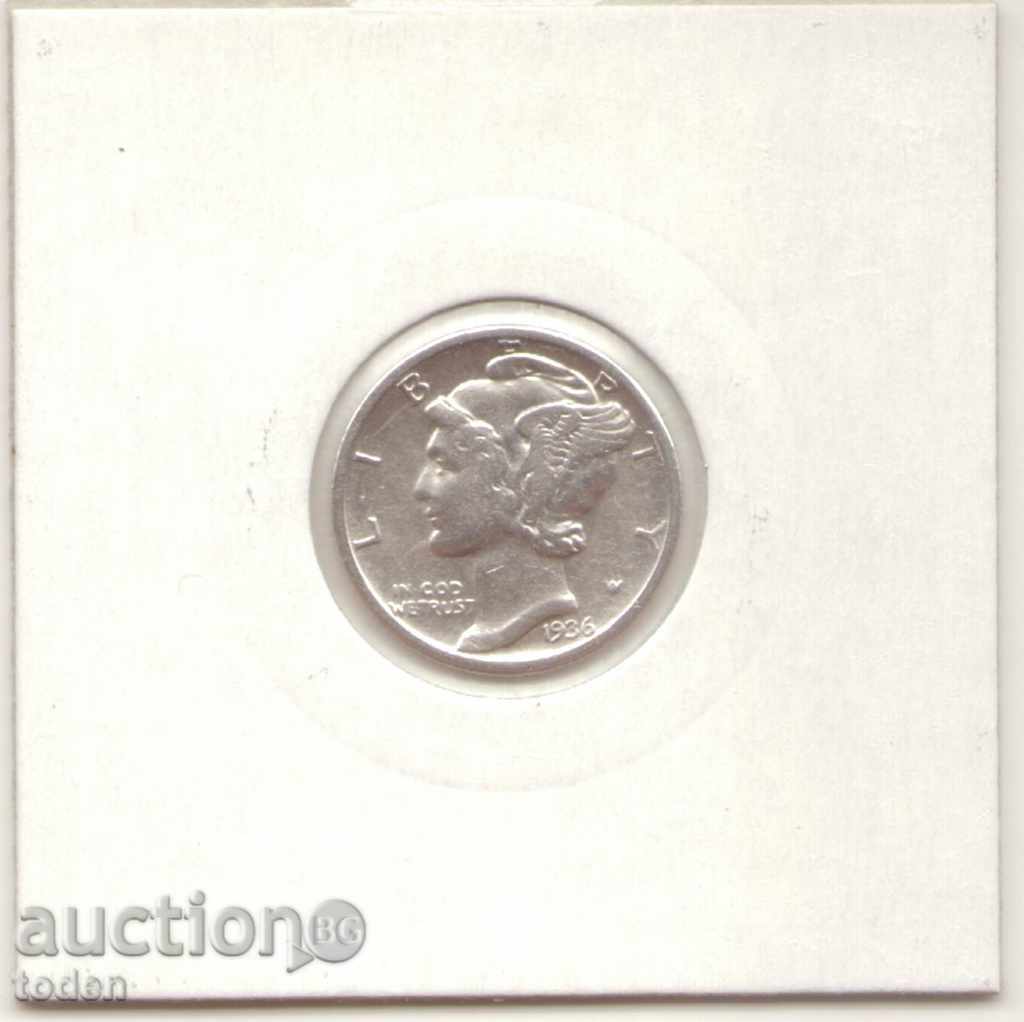 ++Ηνωμένες Πολιτείες-1 δεκάρα-1936-KM# 140-Mercury Dime-silver++