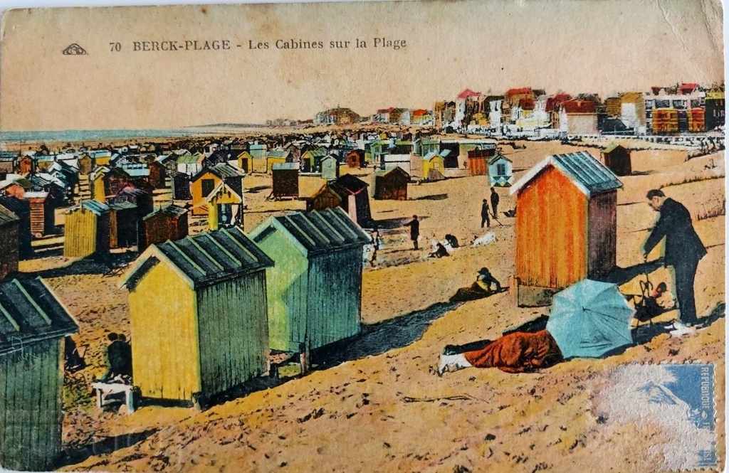 1929 POSTCARD ΠΑΡΑΛΙΑ CABINS BEACH SEA HOLIDAYS
