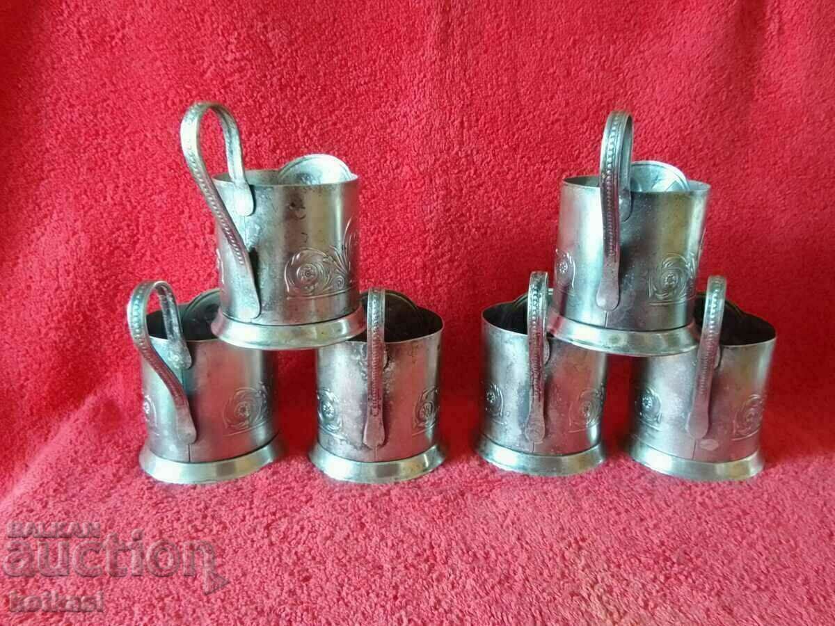 Auction  Old soc USSR Russia propped Cosmos Sputnik silver plated 6 pcs.