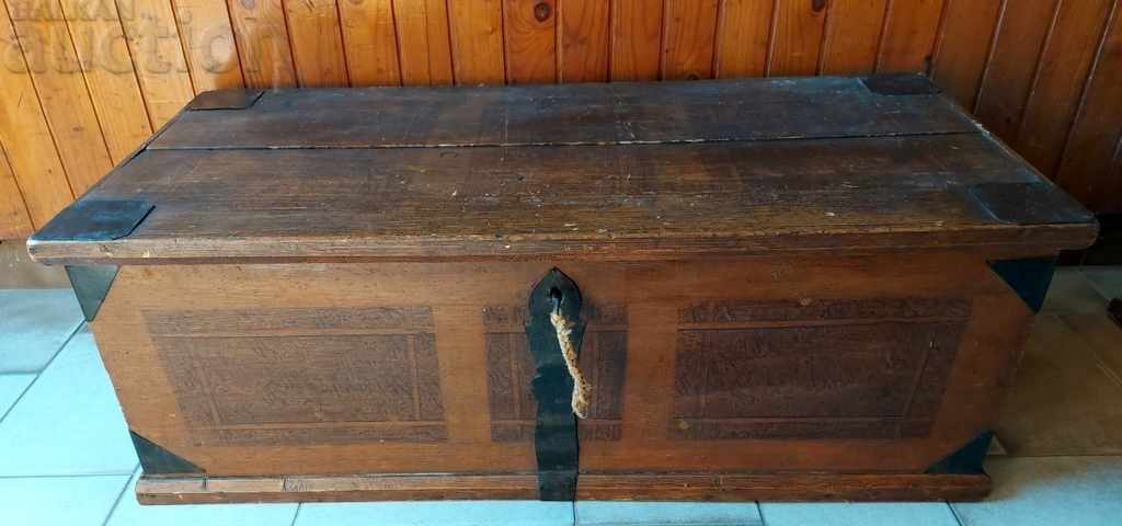 OLD WOODEN BOX CHEST LOCK WITH BELL AND KEY