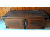 OLD WOODEN BOX CHEST LOCK WITH BELL AND KEY