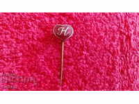 Old rare royal bronze needle enamel badge Letter H heart