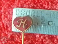 Old row royal bronze needle enamel badge Letter H heart