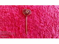 Old rare royal bronze needle enamel badge Letter Ya heart
