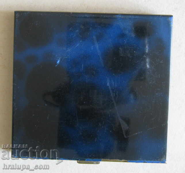 Old powder box cosmetic box mirror dog blue enamel with price 15.00 BGN | € 7.67