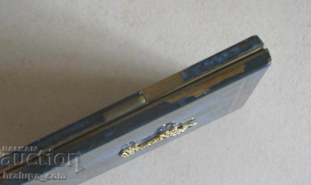 Old powder box cosmetic box mirror dog blue enamel - 5