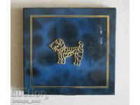 Old powder box cosmetic box mirror dog blue enamel
