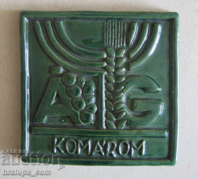 Old advertising tile KOMAROM clay terracotta