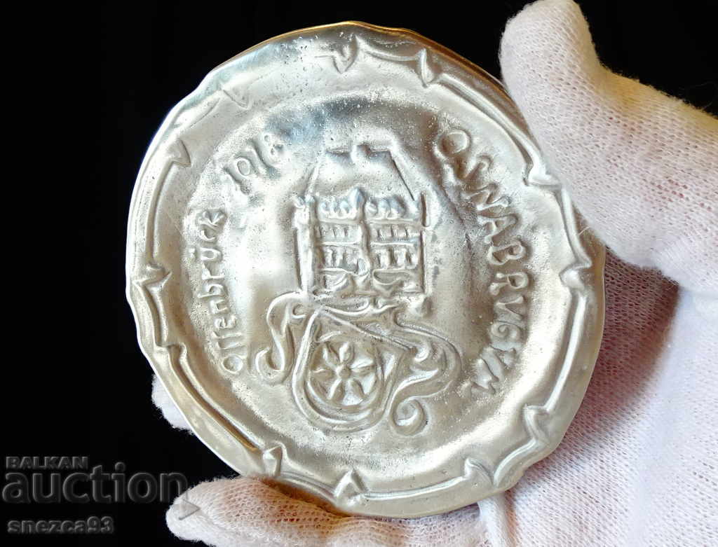 Pewter plate, embossed image from Osnabrück