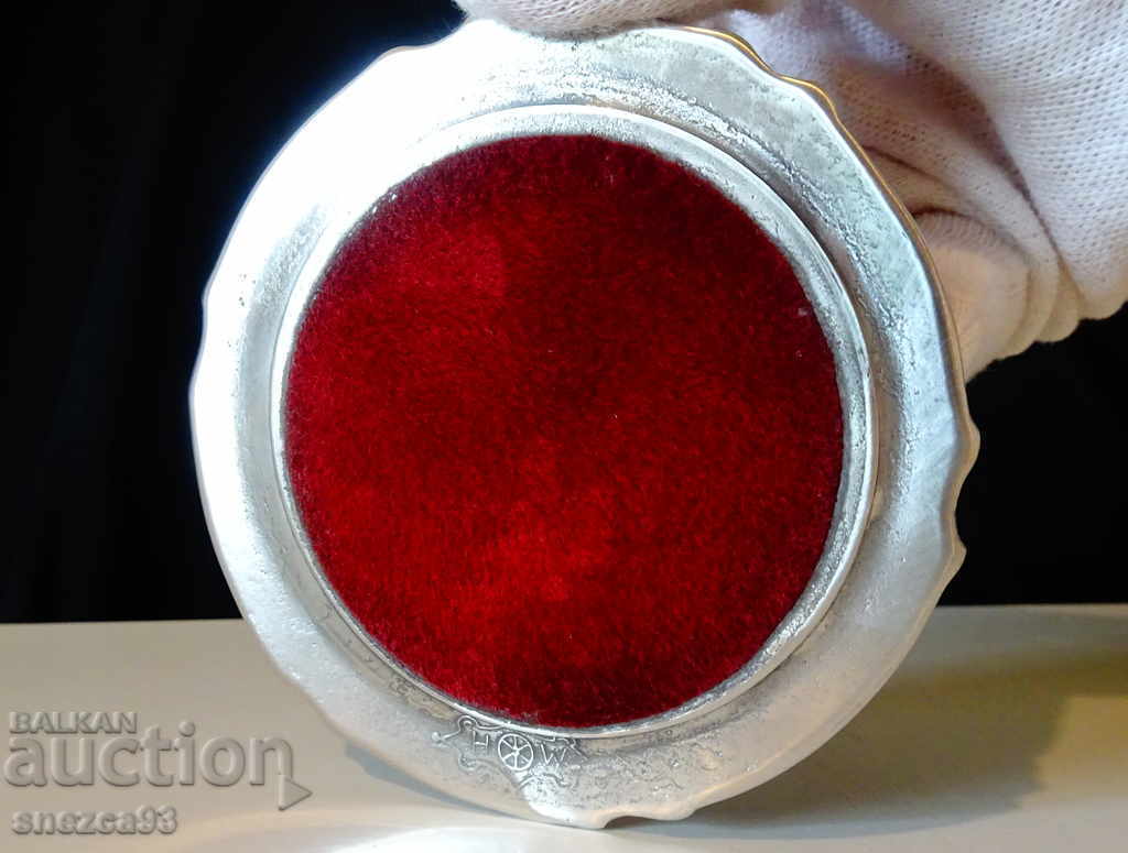 Pewter plate, embossed image of a Gothic church with price 10.00 BGN | € 5.11