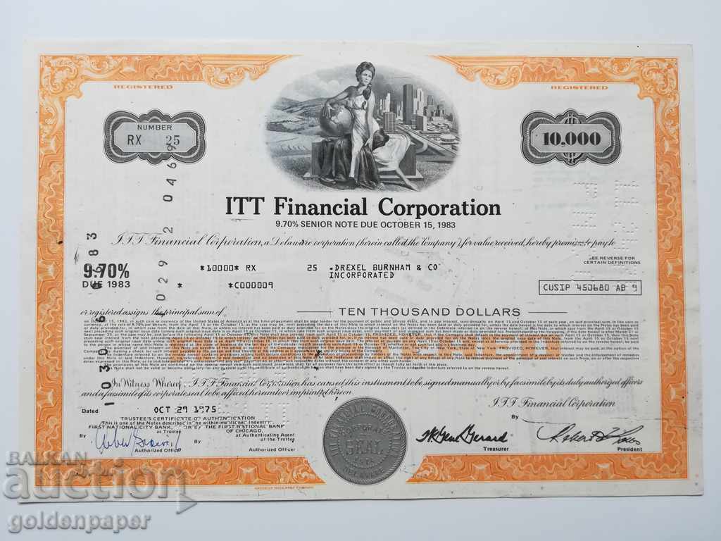 10.000 $ CORPORAȚIE FINANCIARĂ ITT 1975 / Goldman Sachs