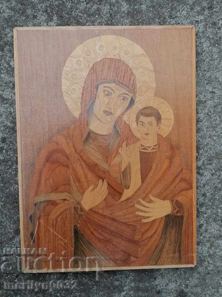Home icon marquetry Virgin with baby halo cross with price 85.00 BGN | € 43.46