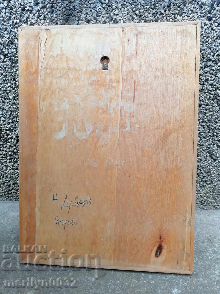 Auction  Home icon marquetry Virgin with baby halo cross