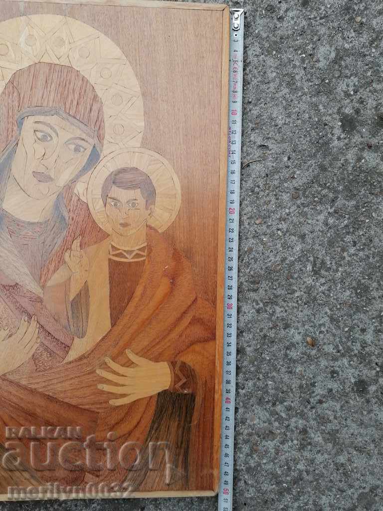 Home icon marquetry Virgin with baby halo cross - 5