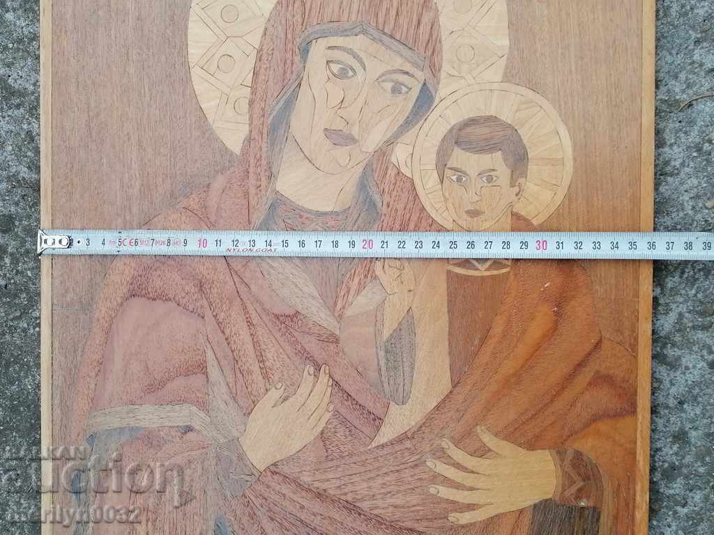 Home icon marquetry Virgin with baby halo cross - 6