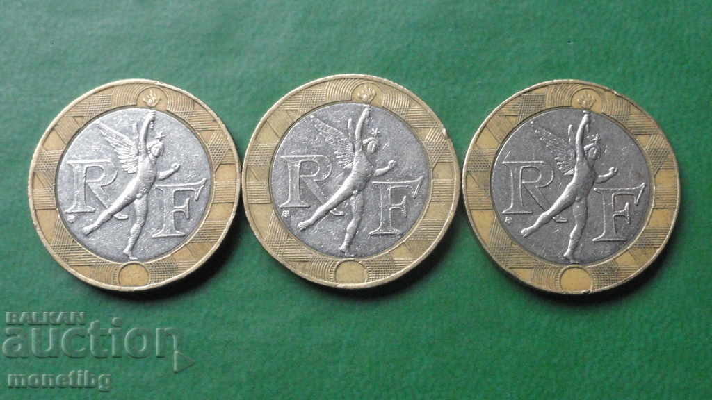 Franța 1989/90/91 - 10 franci (3 bucăți)