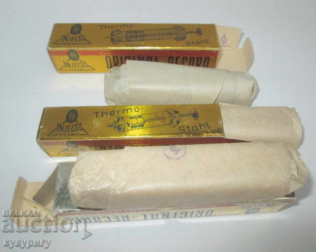 Delivery of Lot of 5 old unused glass syringes Delivery of Lot of 5 old unused glass syringes