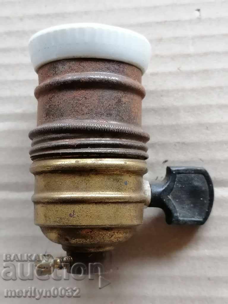 Порцеланова фасунга с ключ лампа фенер абажур 1920год