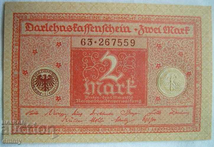 Продавам банкнота Райхсмарка 2 марки Германия