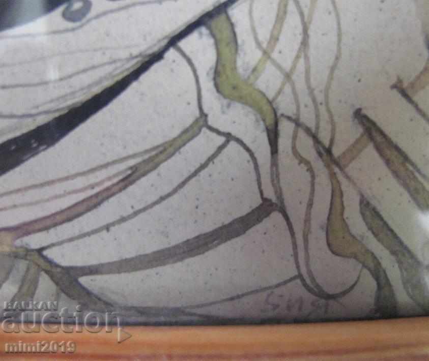 Auction Original Painting Mixed Technique Ink and Watercolor Signed Auction Original Painting Mixed Technique Ink and Watercolor Signed