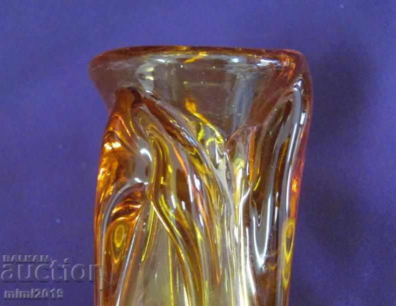 Auction  Handmade Crystal Vase Amber color
