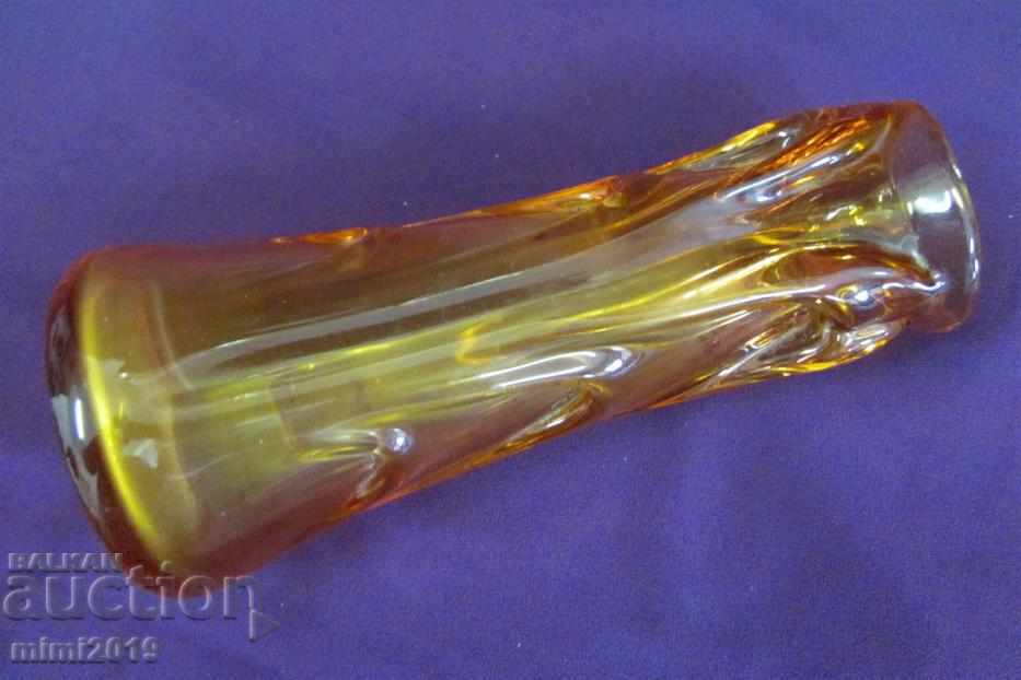 Handmade Crystal Vase Amber color - 5