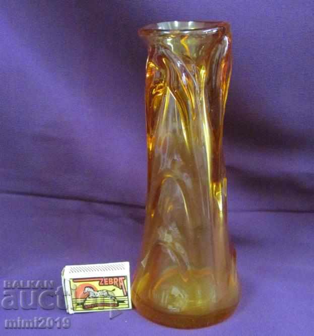 Handmade Crystal Vase Amber color - 6