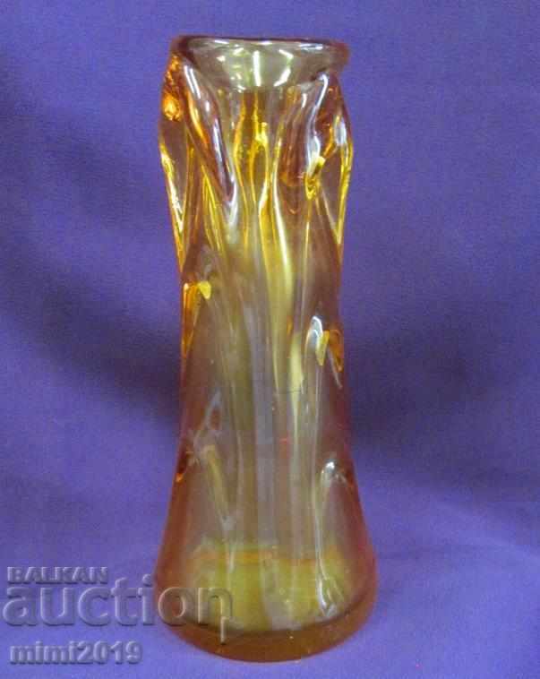 Handmade Crystal Vase Amber color - 7