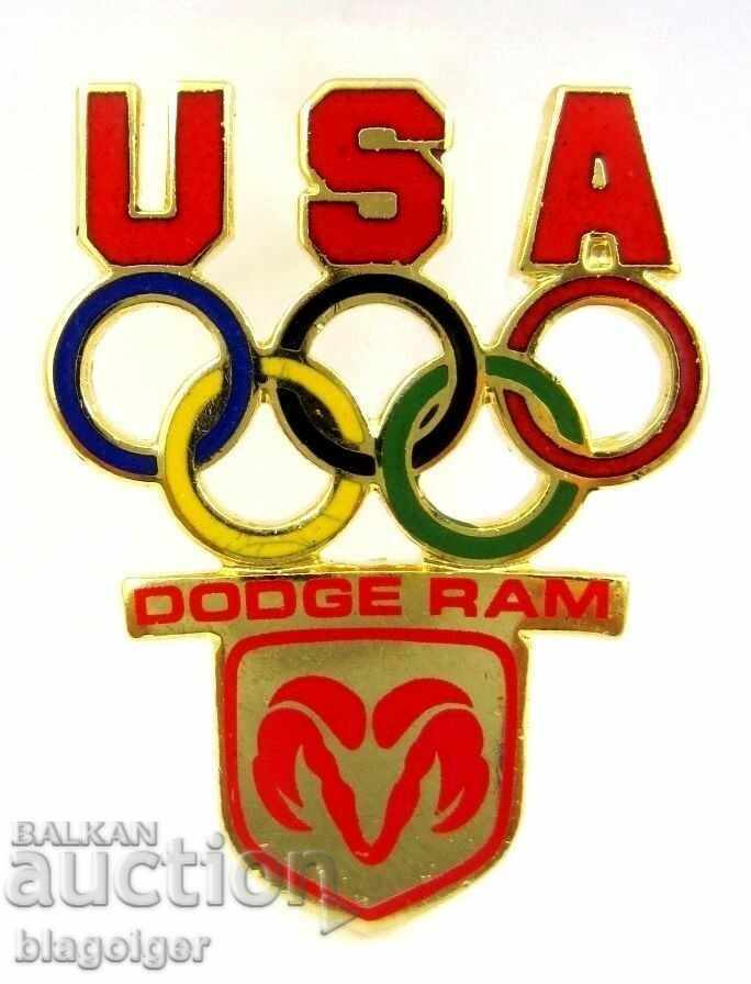 OLYMPIC BADGE-US OLYMPIC TEAM-DODGE-ENAMEL-OLYMPUS