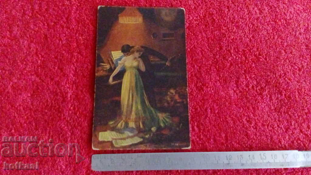 Παλιά καρτ ποστάλ άνδρας γυναίκα ερωτική μουσικοί