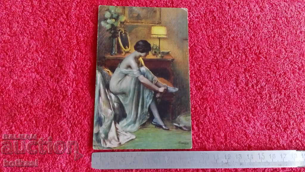 Old card erotic woman