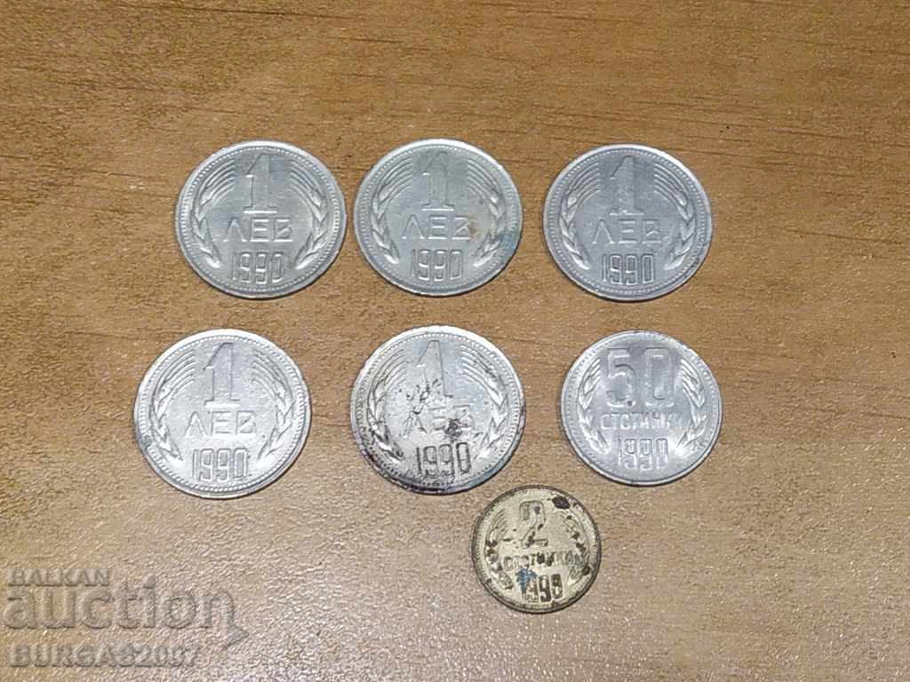 Лот монети, 1 лв., 50 ст., 2 ст., 1990 г.