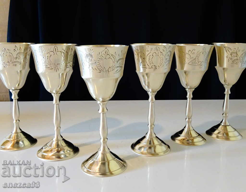 Bronze rakia cups, engraved, baroque - 5 Bronze rakia cups, engraved, baroque - 5