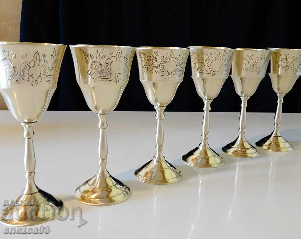 Bronze rakia cups, engraved, baroque - 7 Bronze rakia cups, engraved, baroque - 7