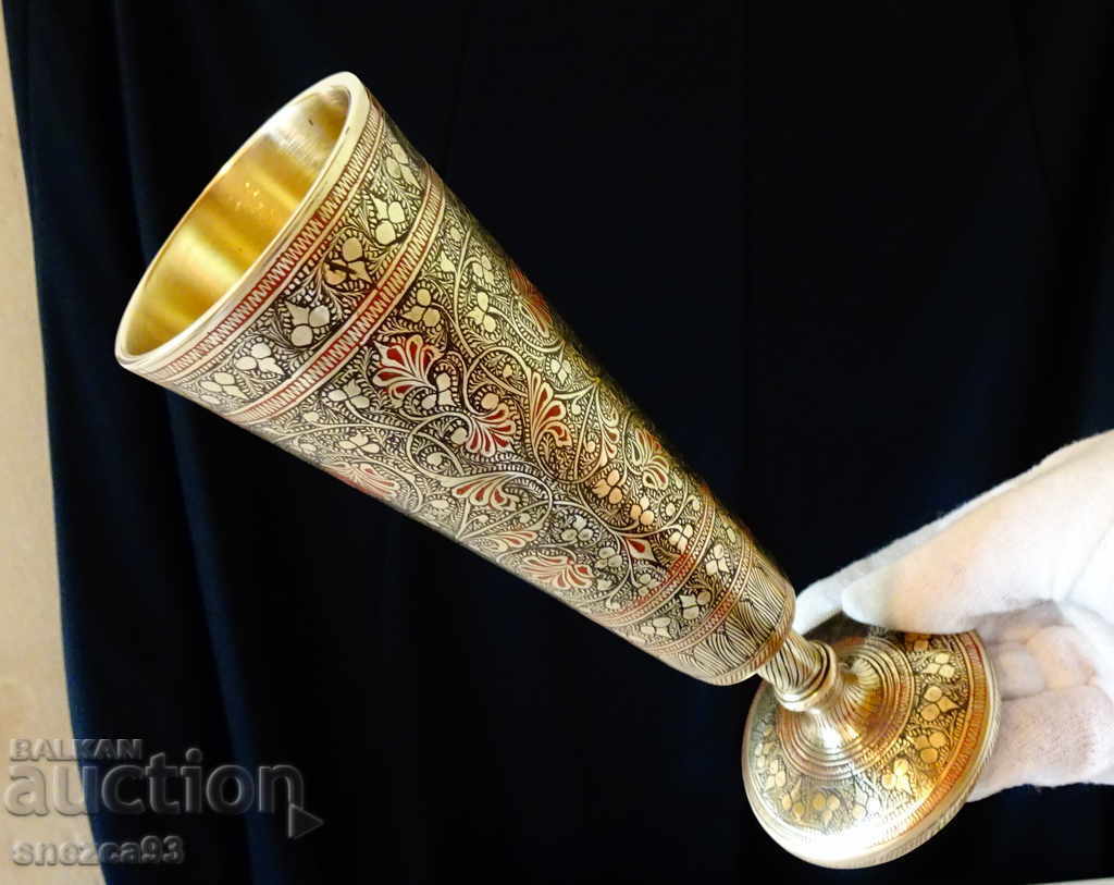 Ancient bronze goblet, cellular enamel.
