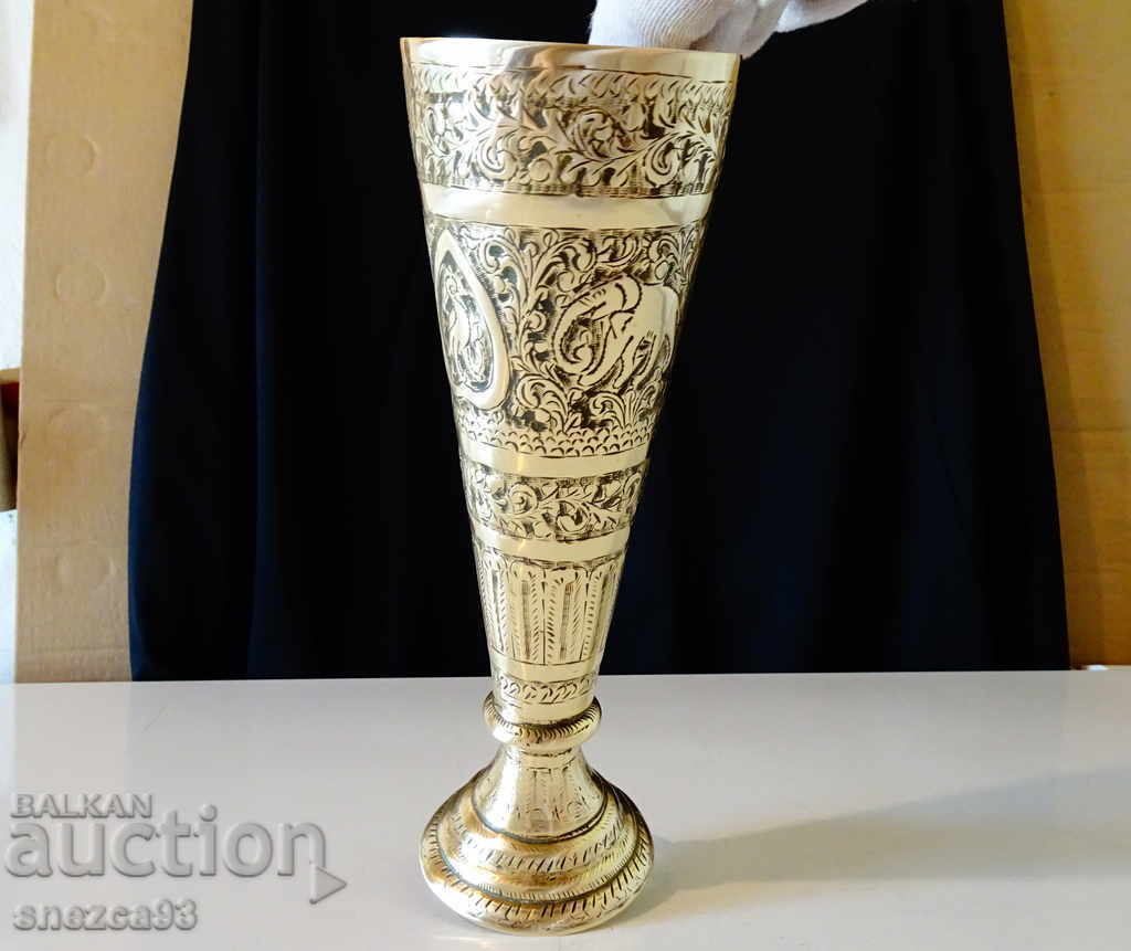 Ancient Indian Bronze Goblet Elephant, Peacock - 5