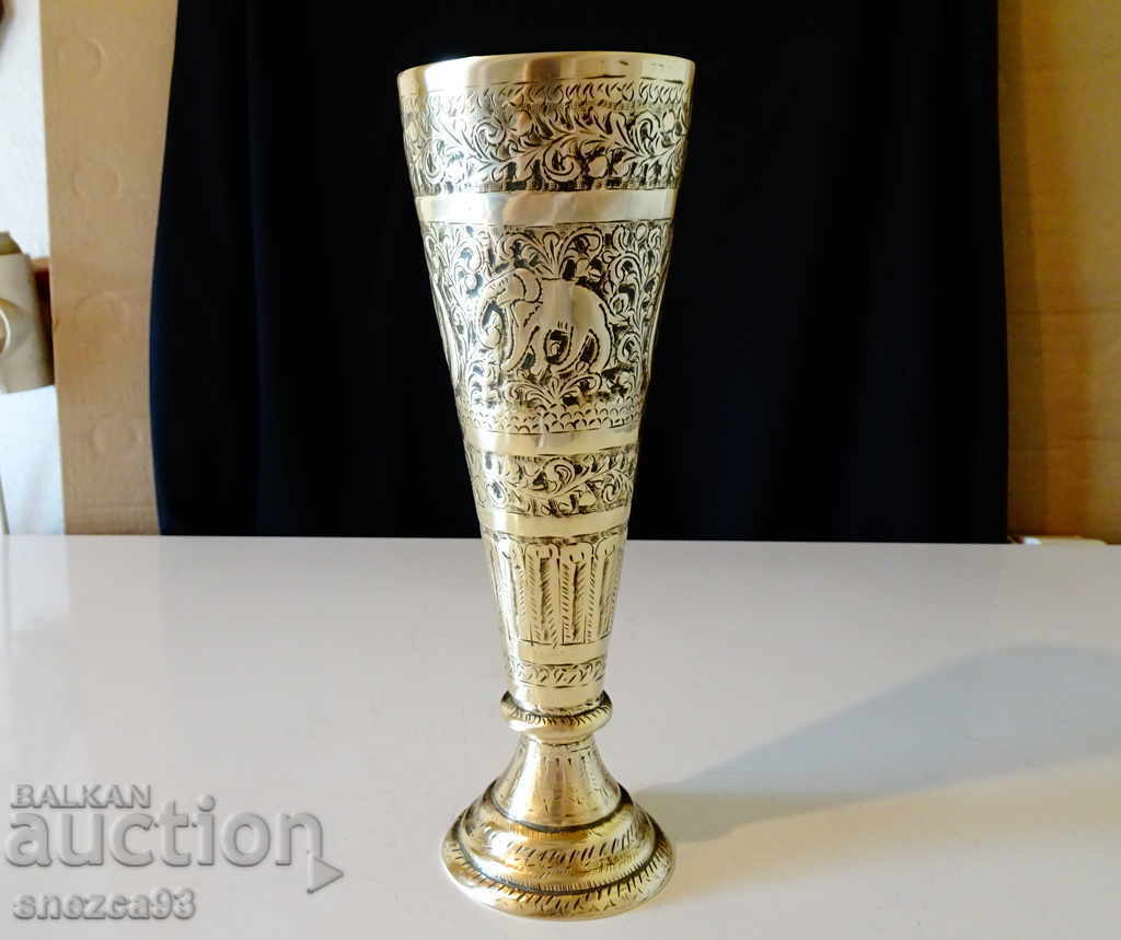 Ancient Indian Bronze Goblet Elephant, Peacock