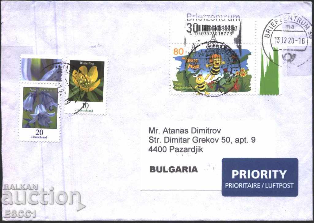Traveled envelope with stamps Animation The Bee 2020 Flowers Germany