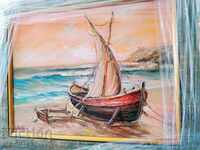 art. Dimitar Genev FISHING BOAT oil sail frame signature