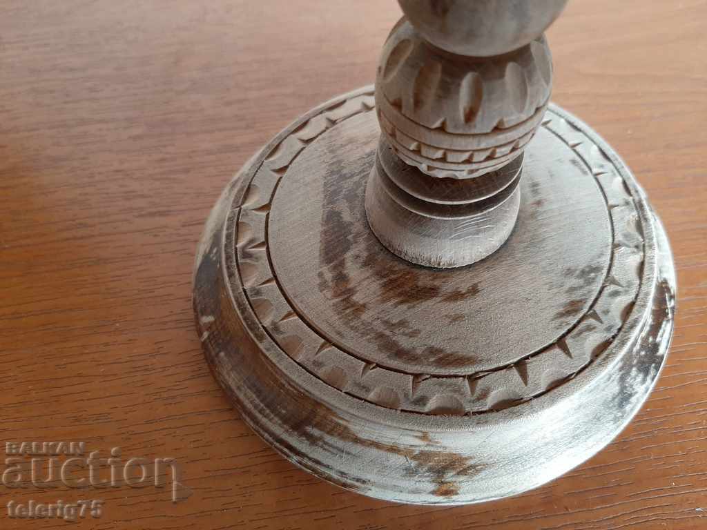 Auction  Old Wooden Candlestick with Carving