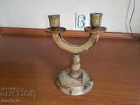 Old Wooden Candlestick with Carving
