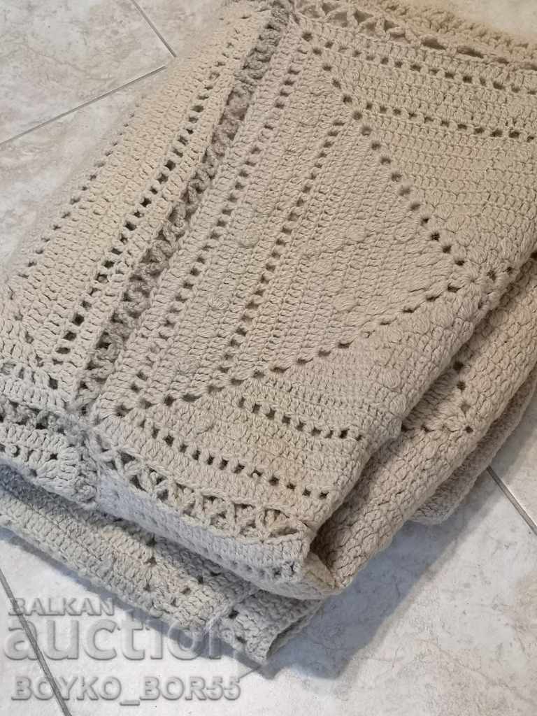 Старинна Ръчно Плетена Покривка Покривало за Легло